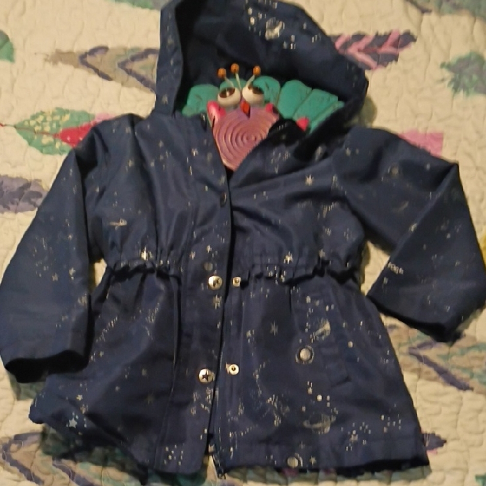 London Fog Blue Raincoat with Hood and Weather-Resistant Material